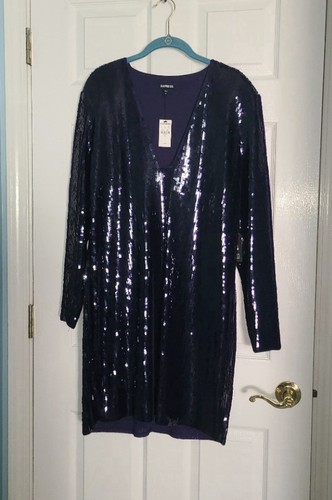 Express sequin neck long - express, v-neck